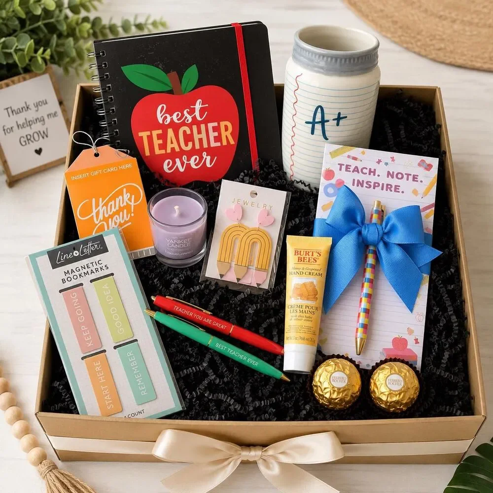 Teacher Appreciation Gift Box | Notebook, Pens, Candle, Chocolates